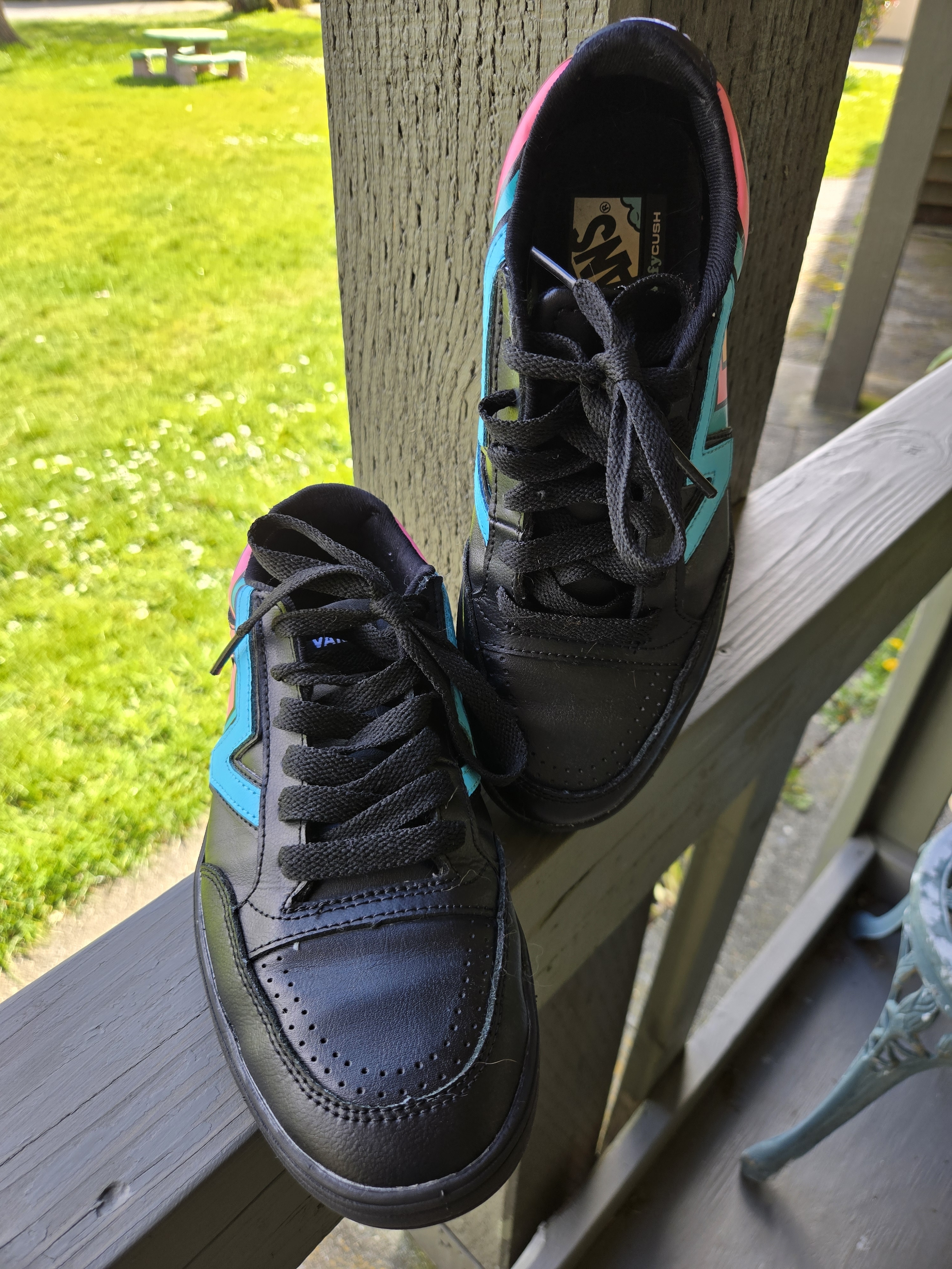 Vans Women's Black Sneakers With Teal & Pink Accents